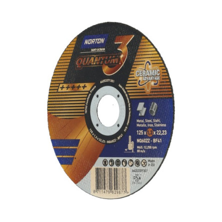 Tarcza do cięcia metalu i stali 125x1,3x22 mm, NORTON QUANTUM3 NQ60ZZ
