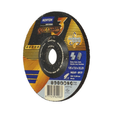 Wypukła tarcza do szlifowania stali i metalu 125x7x22 mm NORTON QUANTUM3
