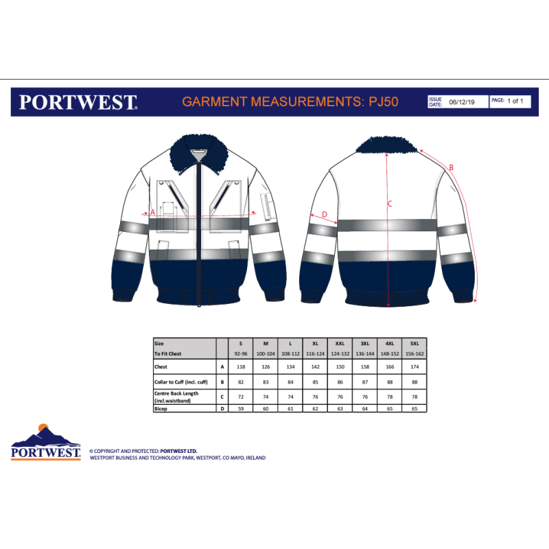 Kurtka zimowa ocieplana ostrzegawcza, Portwest PJ50 Kurtka zimowa ocieplana ostrzegawcza, Portwest PJ50