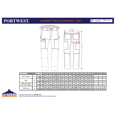 Spodnie robocze do pasa elastyczne PORTWEST T801 KX3 Cargo