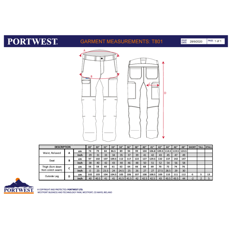 Spodnie robocze do pasa elastyczne PORTWEST T801 KX3 Cargo