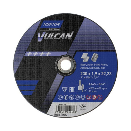 Tarcza do cięcia metalu 230x1,9x22 NORTON VULCAN | MK Plastimex