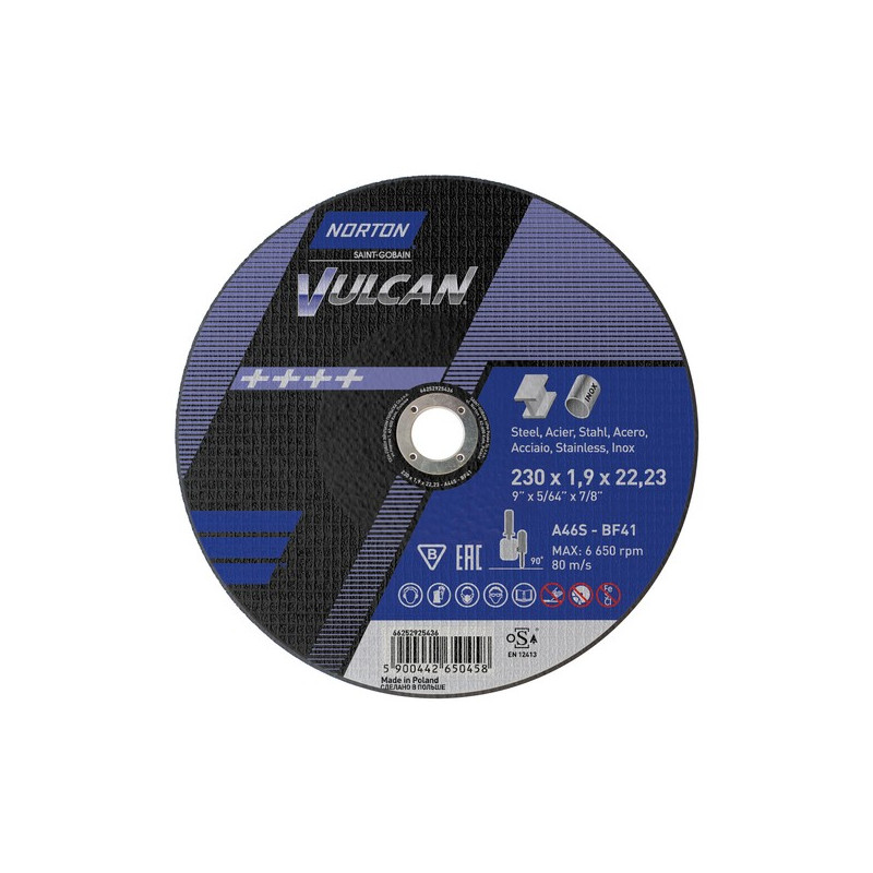 Tarcza do cięcia metalu i stali 230x1,9 NORTON VULCAN Tarcza do cięcia metalu i stali 230x1,9 NORTON VULCAN