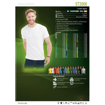 T-shirt męski ST2000 firmy STEDMAN w kolorze NIEBIESKIM