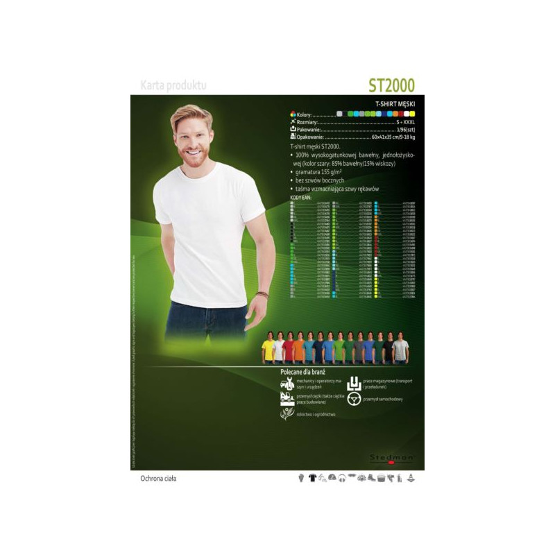 T-shirt męski ST2000 firmy STEDMAN w kolorze NIEBIESKIM