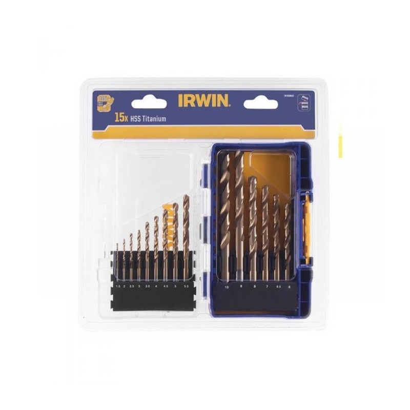 IRWIN Zestaw 15 wierteł tytanowych do metalu w etui HSS 1.5-10 mm IW3038501