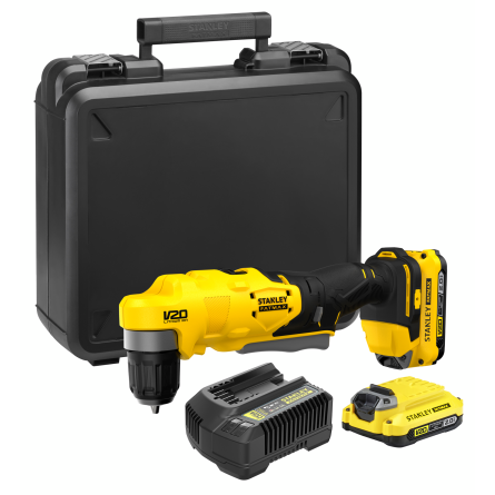STANLEY Akumulatorowa wiertarka kątowa STANLEY FATMAX V20 SFMCD750D2K-QW + 2x 2Ah + Ładowarka + Walizka