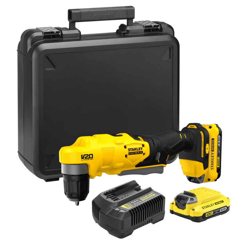 STANLEY Akumulatorowa wiertarka kątowa STANLEY FATMAX V20 SFMCD750D2K-QW + 2x 2Ah + Ładowarka + Walizka