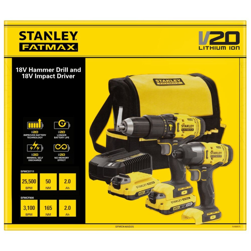 STANLEY Zestaw elektronarzędzi 18V FATMAX V20 SFMCK465D2S-QW + 2x 2Ah + Ładowarka + Torba