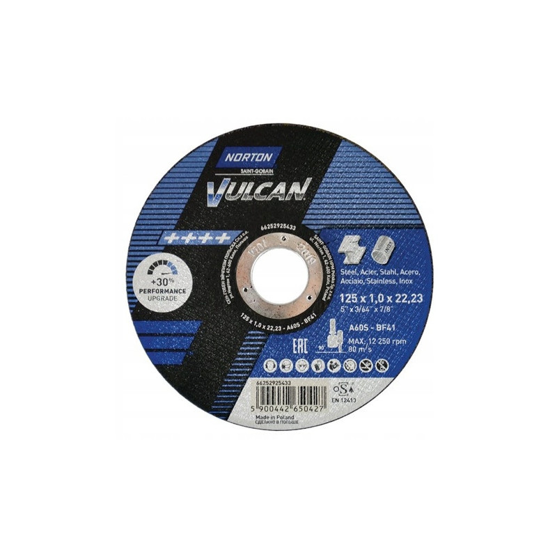 Tarcza do cięcia stali i metali 125x1x22 mm, NORTON Vulcan A60S