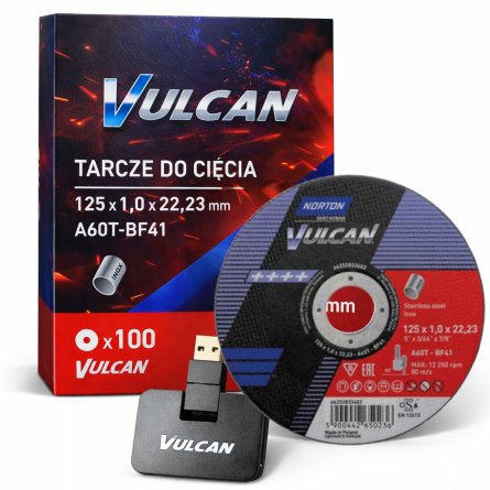 Tarcza do cięcia stali nierdzewnej 125x1x22 mm, NORTON Vulcan INOX A60T