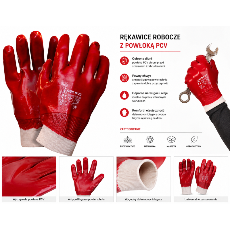 WORKLINK Rękawice robocze z PCV ze ściągaczem Red PVC WORKLINK Rękawice robocze z PCV ze ściągaczem Red PVC