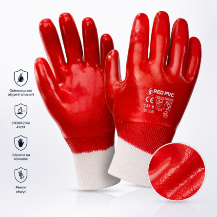 WORKLINK Rękawice robocze z PCV ze ściągaczem Red PVC