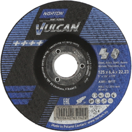 Tarcza do szlifowania metalu 125x6,4x22 Norton Vulcan