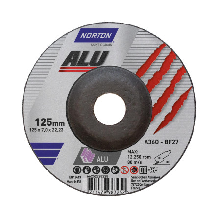 Tarcza do szlifowania aluminium 125x7x22 mm, Norton A36Q