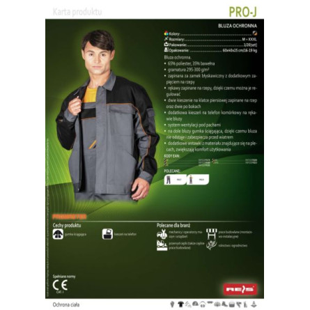 Bluza ochronna w kolorze szaro-czarno-pomarańczowym REIS PRO-J