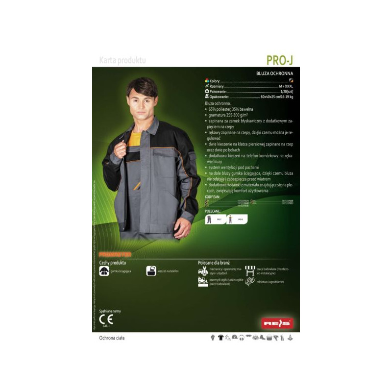 Bluza ochronna w kolorze szaro-czarno-pomarańczowym REIS PRO-J